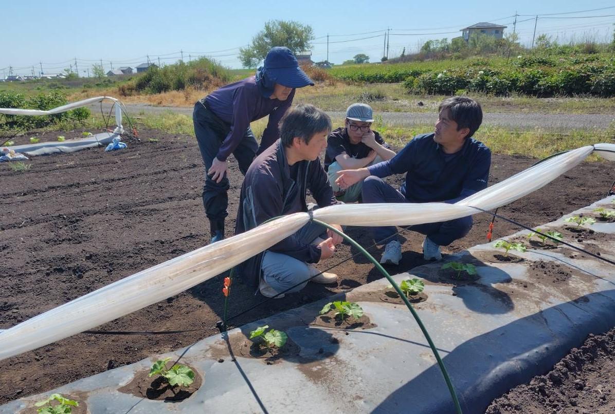 苗の植え方について指導する犬山係長(前列右)と金村部長(前列左).jpeg