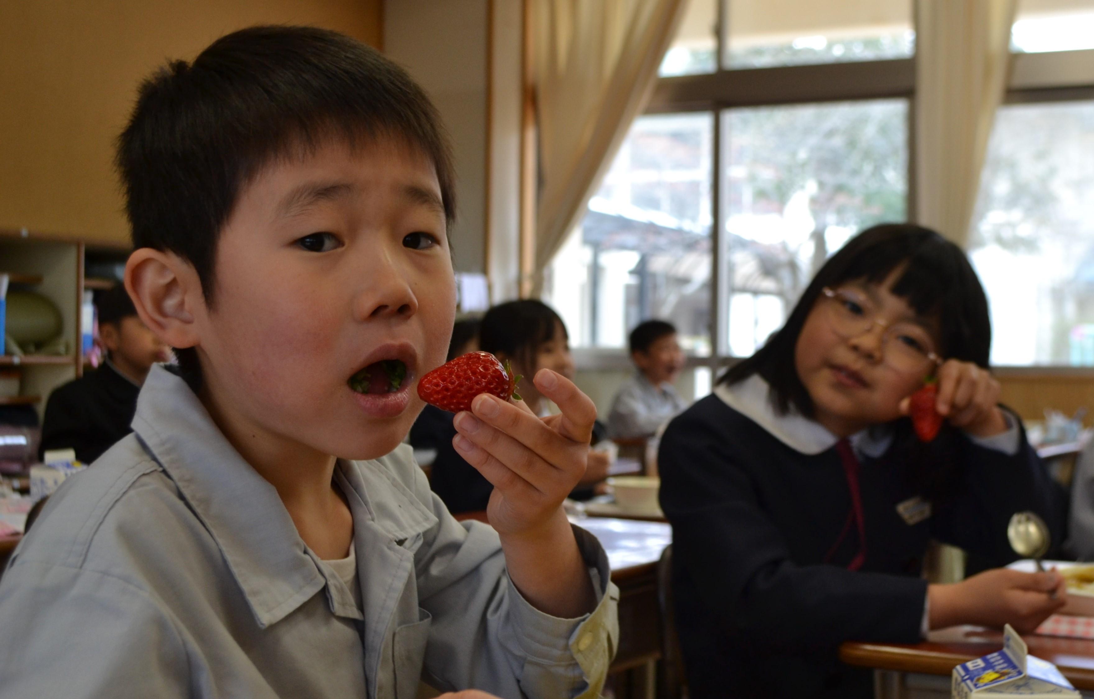 イチゴを食べる児童.JPG